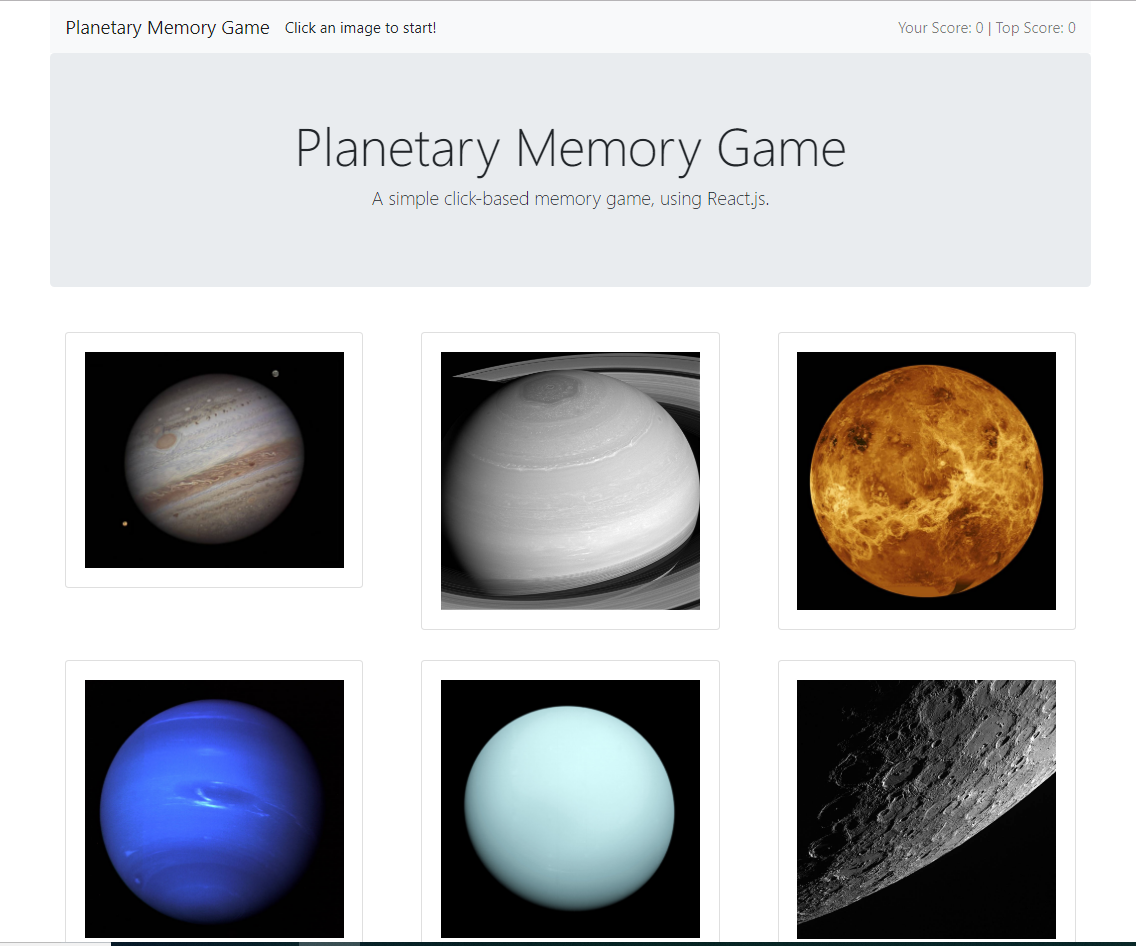 Planetary Memory Game